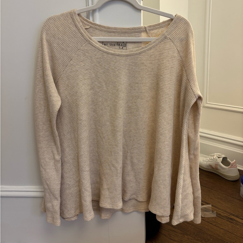 We The‎ Free Beige Waffle Knit swing Top